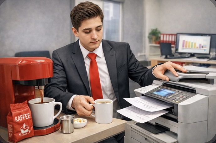 Kaffee kochen und Dokumente drucken 