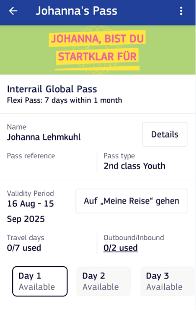 Travel-Pass in der DiscoverEU Travel App Travel-Pass in der DiscoverEU Travel App
