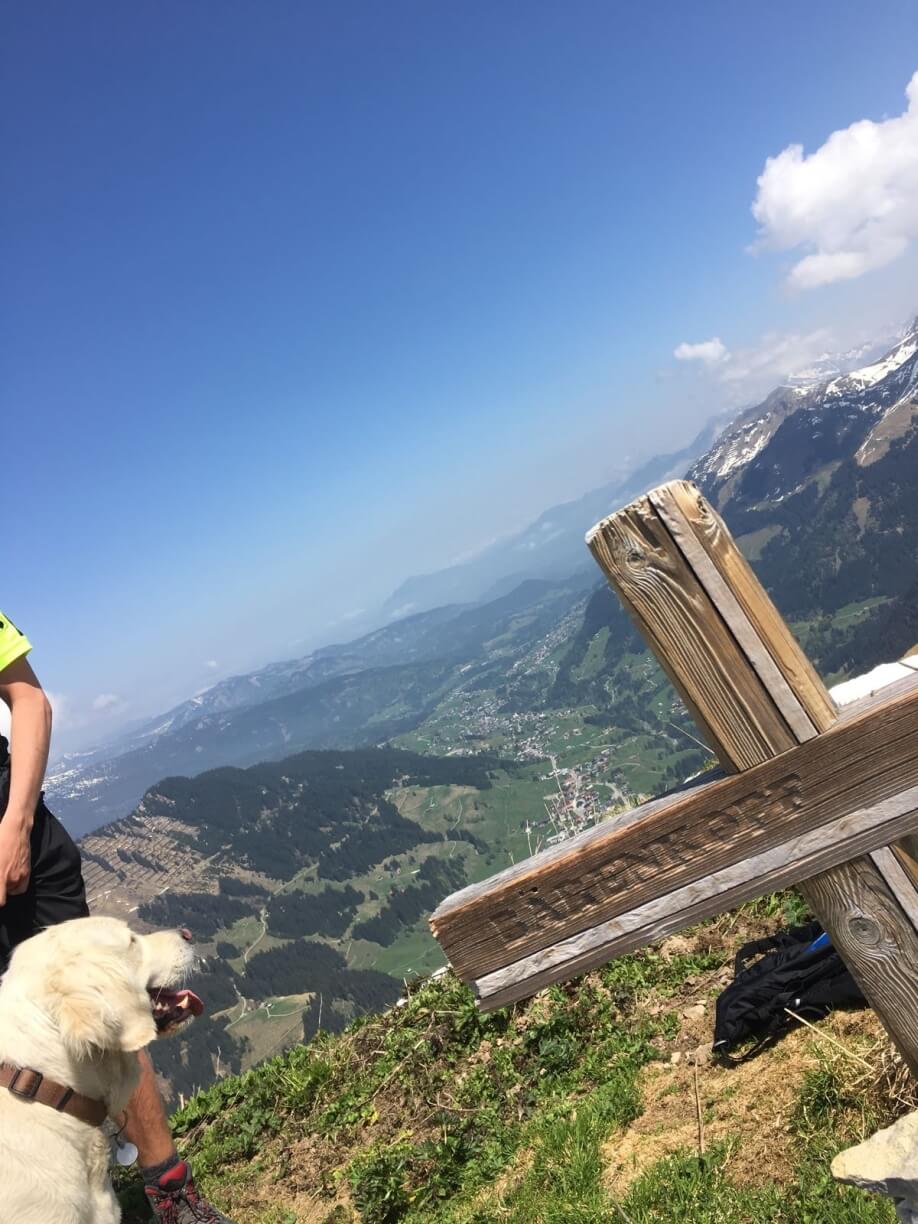 Gipfelkreuz Bärenkopf mit Blick ins Tal
