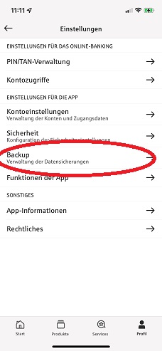 Backup in der Sparkassen-App