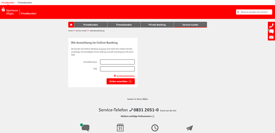 Adresse online ändern bei der Sparkasse - Anmeldung im Online-Banking