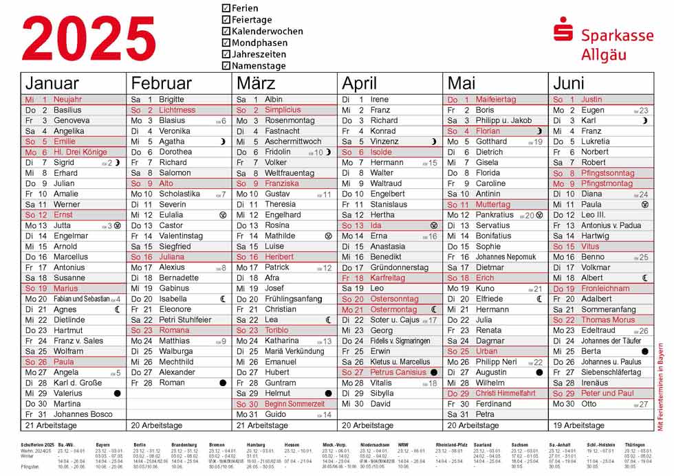 Kalender 2025 - Sparkasse Allgäu