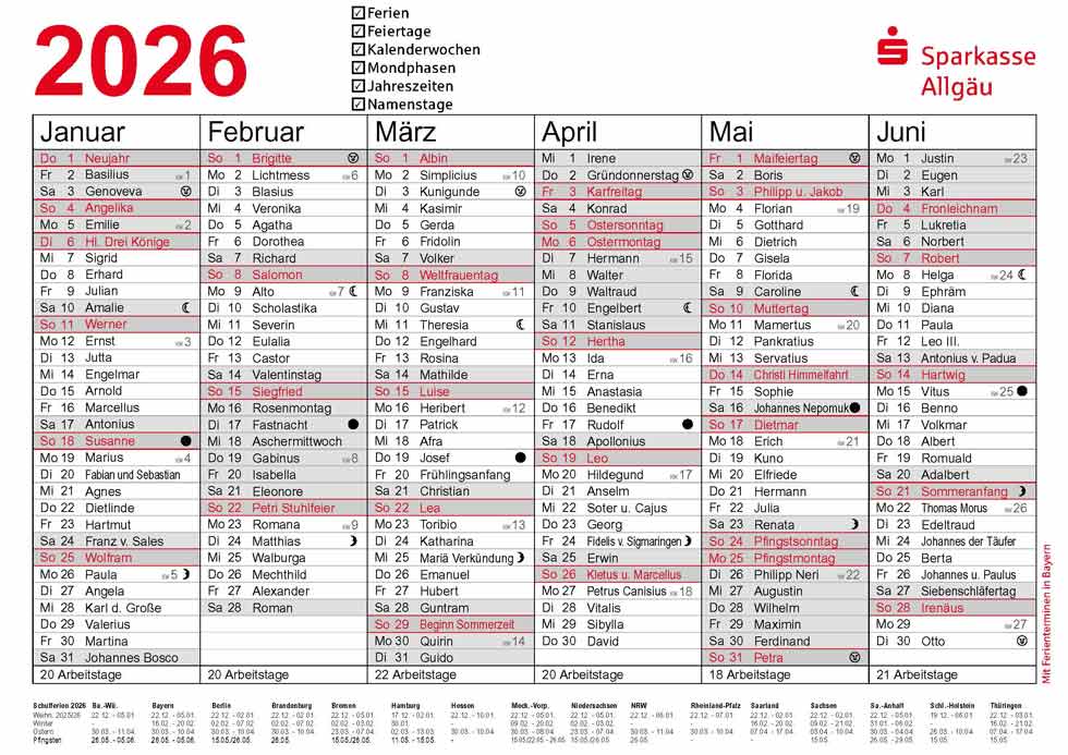 Kalender 2026 - Sparkasse Allgäu