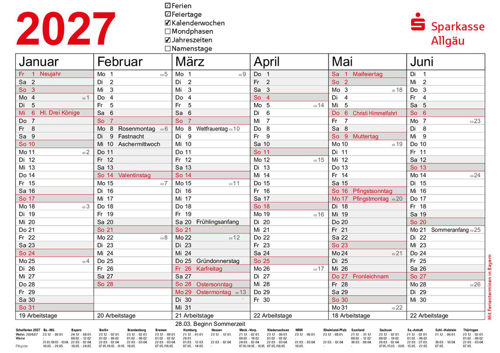Kalender 2027 mit Vorauswahl - Sparkasse Allgäu