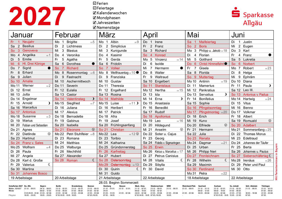 Kalender 2027 - Sparkasse Allgäu
