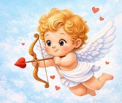 Engel Amor mit seinem Herzpfeil und Bogen