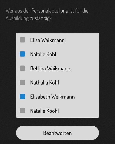 Frage? Wer ist für die Ausbildung zuständig - Natalie Kohl, Elisabeth Weikmann
