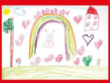 Bild mit einem Regenbogen und einem Schmetterling darunter