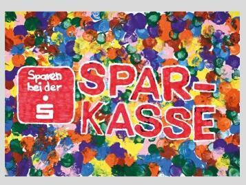 Bild mit vielen bunten Punkten und der Aufschrift "SPARKASSE"