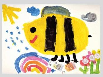 Bild von einer Biene die Geldscheine hält